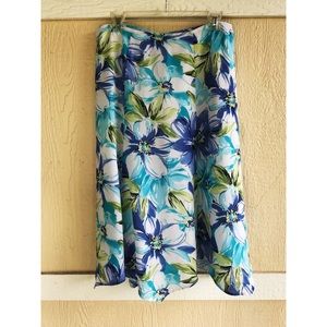 Blue and Purple floral midi skirt elastic waist